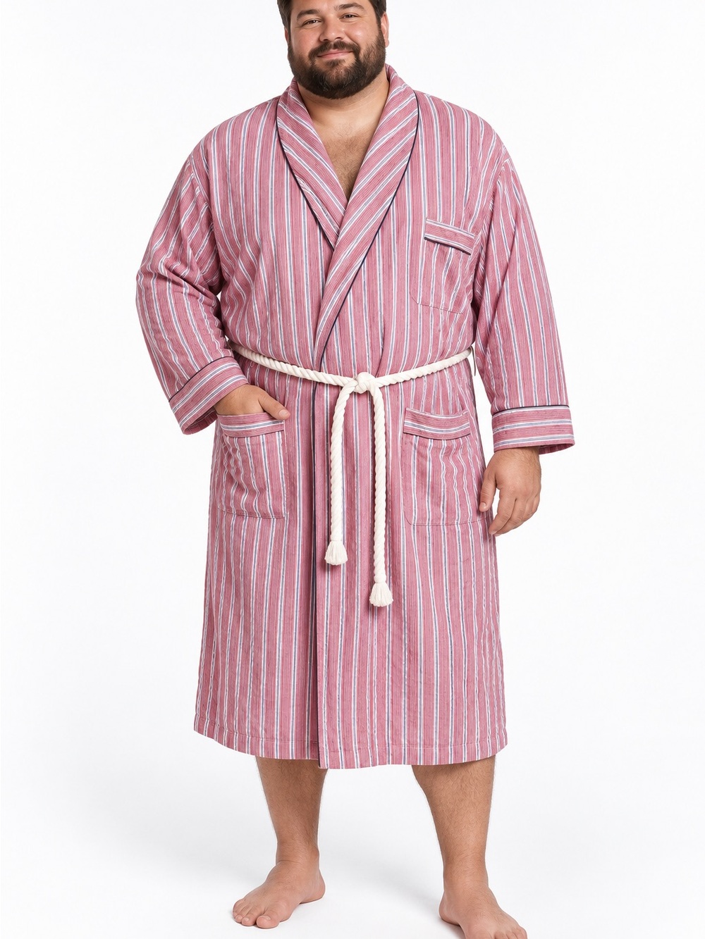 The Vermont Country Store Men's Striped Cotton Seersucker Robe 3x